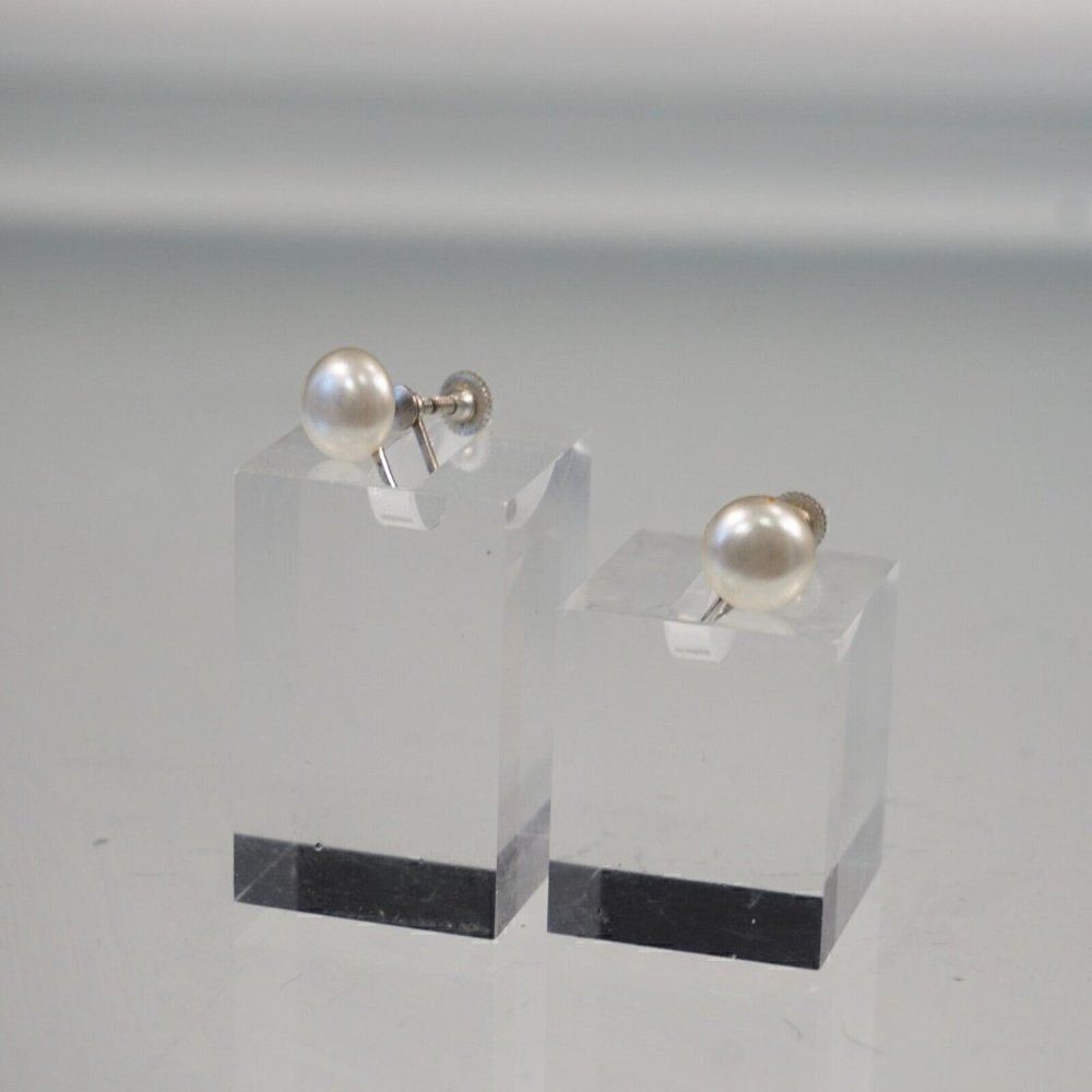 Vintage Evco Faux Pearl Earrings Silver Tone Screw Back Retro Earrings
